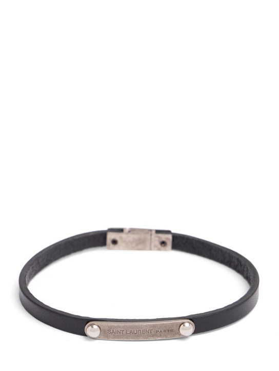 Saint Laurent: YSL logo tag leather bracelet - Black - women_0 | Luisa Via Roma