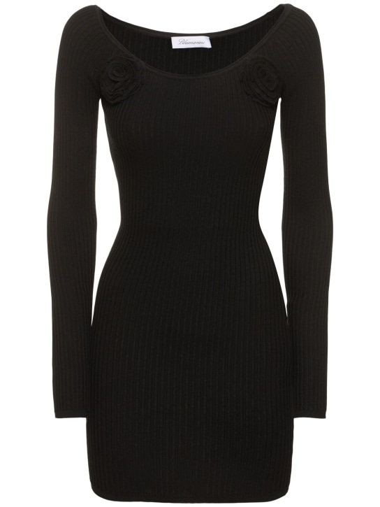 Blumarine: Off-shoulder viscose mini dress w/rose - Black - women_0 | Luisa Via Roma