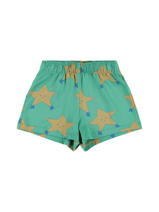 Tiny Cottons: Star print Pima cotton shorts - Green - kids-girls_0 | Luisa Via Roma