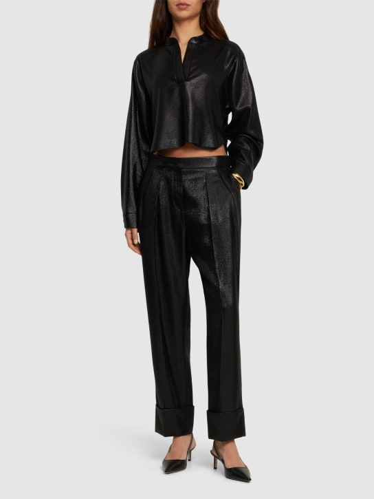 Giorgio Armani: Fluid texture lurex high waist pants - Siyah - women_1 | Luisa Via Roma