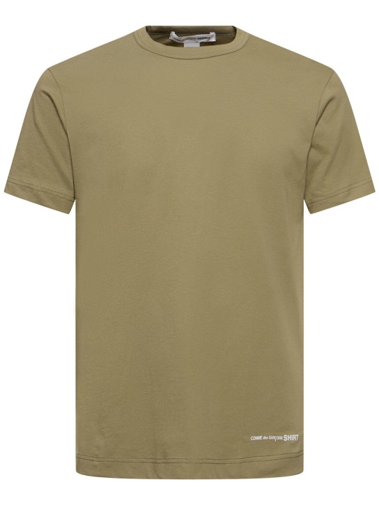 Comme des Garçons Shirt: Logo printed cotton t-shirt - Haki - men_0 | Luisa Via Roma