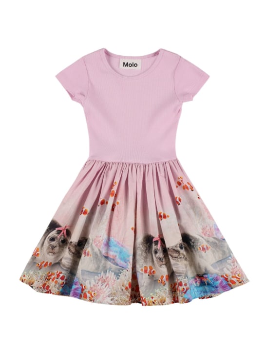 Molo: Seal print organic cotton blend dress - Açık Mor - kids-girls_0 | Luisa Via Roma