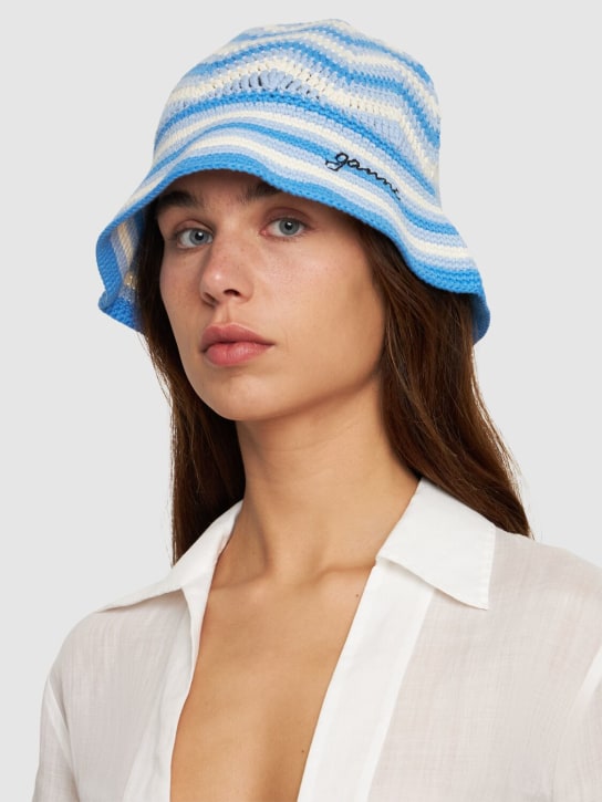 GANNI: Organic cotton crochet bucket hat - Blue - women_1 | Luisa Via Roma