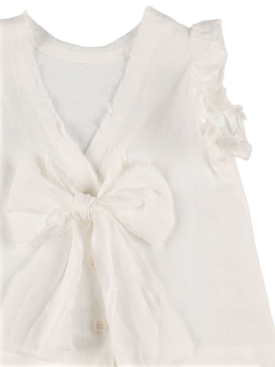 Il Gufo: Linen shirt & shorts - Beyaz/Mor - kids-girls_1 | Luisa Via Roma