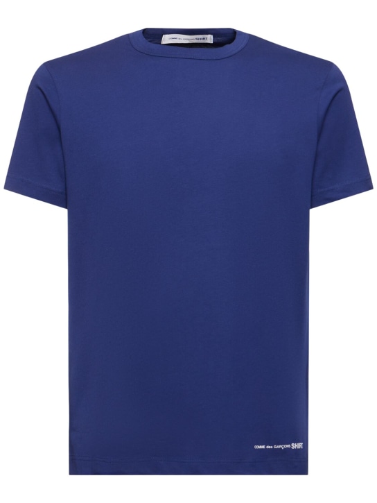 Comme des Garçons Shirt: Logo printed cotton t-shirt - Lacivert - men_0 | Luisa Via Roma