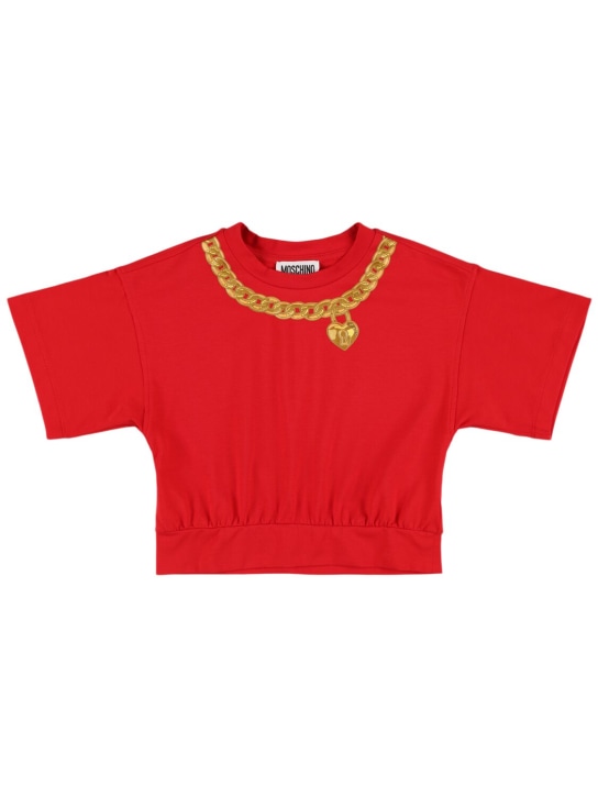 Moschino: T-shirt court en jersey de coton - Rouge - kids-girls_0 | Luisa Via Roma