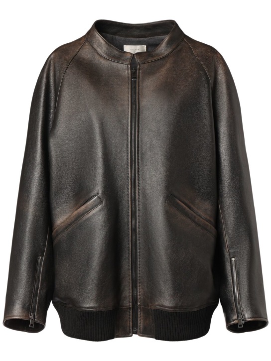 The Row: Kengia leather bomber jacket - Dark Brown - women_0 | Luisa Via Roma