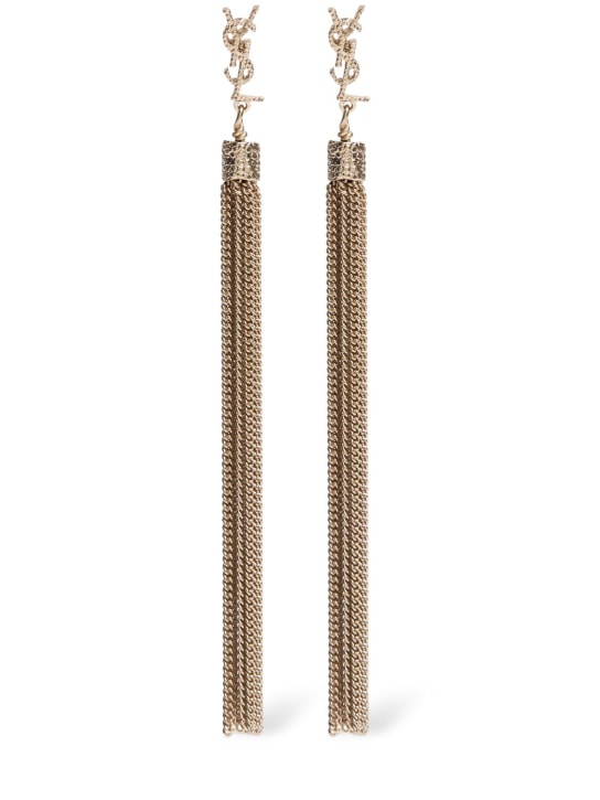 Saint Laurent: Loulou Bo chain tassel earrings - Gold - women_0 | Luisa Via Roma