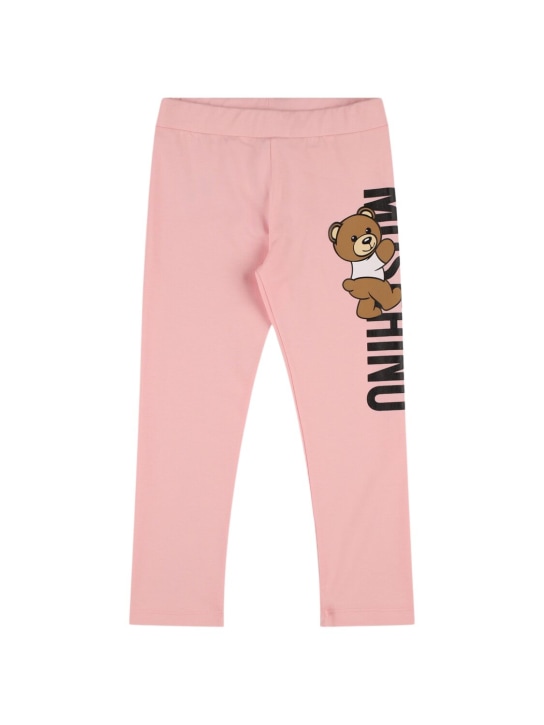 Moschino: 棉质平纹针织紧身裤 - 粉色 - kids-girls_0 | Luisa Via Roma