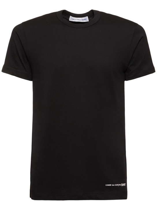 Comme des Garçons Shirt: Camiseta de algodón con logo estampado - Negro - men_0 | Luisa Via Roma