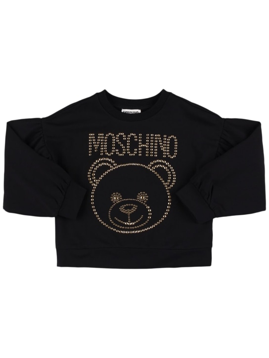 Moschino: 棉质圆领卫衣 - 黑色 - kids-girls_0 | Luisa Via Roma