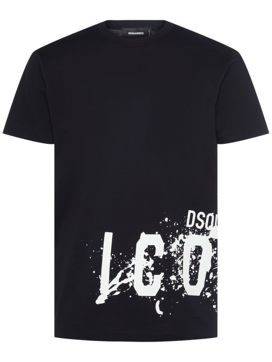 Dsquared2: Icon Splash コットンTシャツ - ブラック - men_0 | Luisa Via Roma