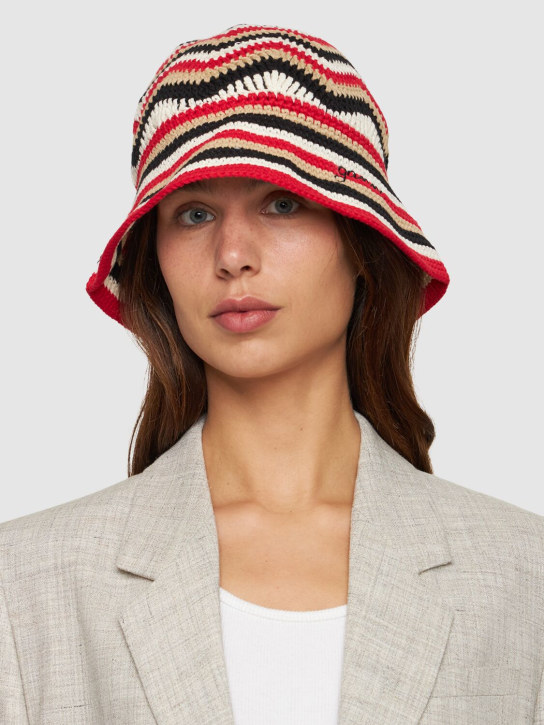 GANNI: Cappello bucket in cotone organico crochet - Racing Red - women_1 | Luisa Via Roma