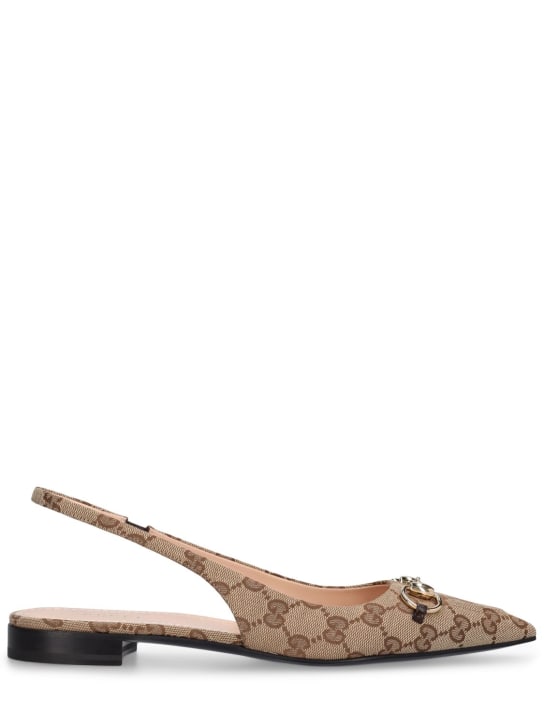 Gucci: Zapatos planos destalonados de lona 15mm - Ébano - women_0 | Luisa Via Roma