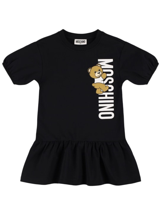 Moschino: Vestido mini de felpa de mezcla de algodón - Negro - kids-girls_0 | Luisa Via Roma