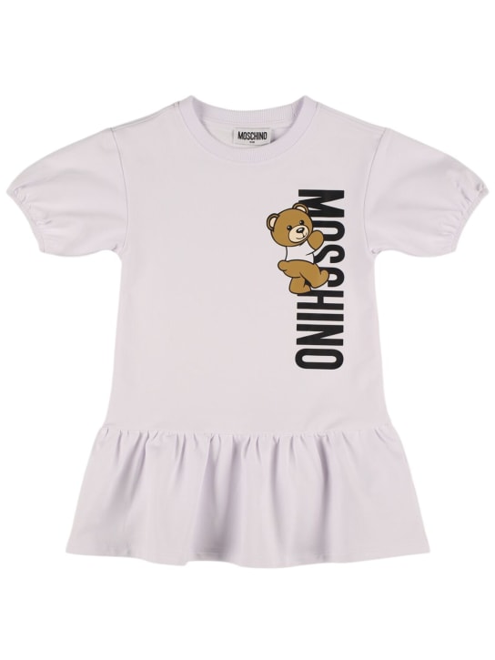 Moschino: 混棉卫衣连衣裙 - 白色 - kids-girls_0 | Luisa Via Roma