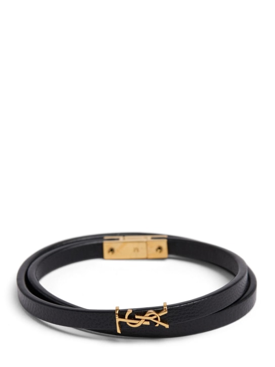 Saint Laurent: Bracelet en cuir à monogramme - Noir - women_0 | Luisa Via Roma