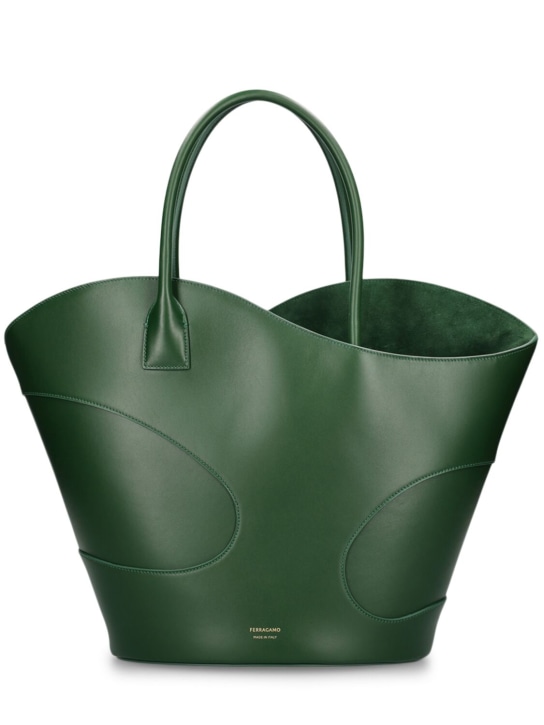 Ferragamo: Cutout leather tote bag - Orman Yeşili - women_0 | Luisa Via Roma