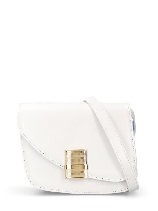 Ferragamo: Small Fiamma leather shoulder bag - Optic White - women_0 | Luisa Via Roma