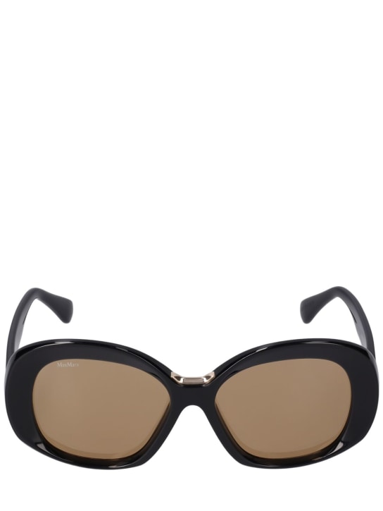 Max Mara: Gafas de sol redondas de acetato - Shiny Black/Brown - women_0 | Luisa Via Roma