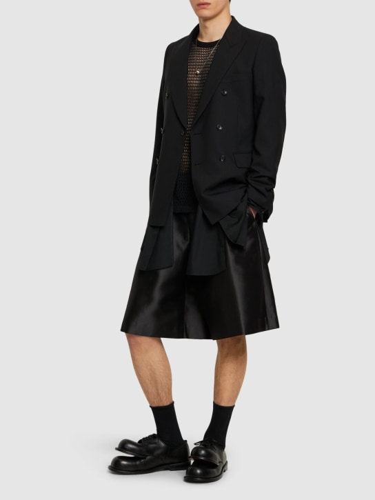Comme des Garçons Homme Plus: Pleated cotton & silk shorts - Black - men_1 | Luisa Via Roma