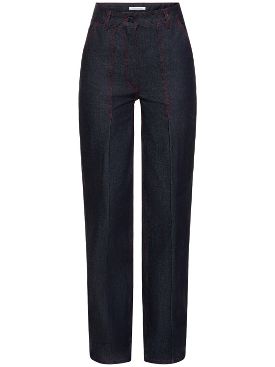 Cecilie Bahnsen: Jeans rectos con cintura alta - Azul Oscuro - women_0 | Luisa Via Roma