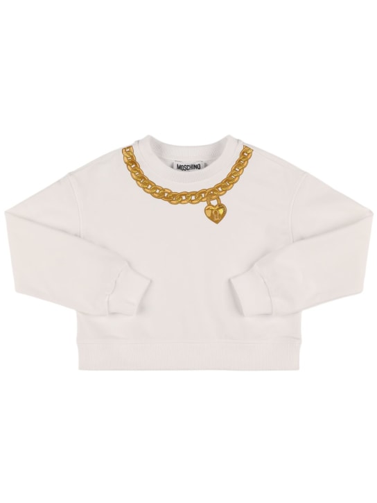 Moschino: Cropped cotton blend sweatshirt - Beyaz - kids-girls_0 | Luisa Via Roma