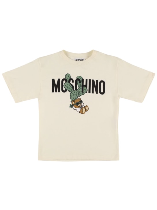 Moschino: T-shirt en jersey de coton - Blanc Cassé - kids-girls_0 | Luisa Via Roma
