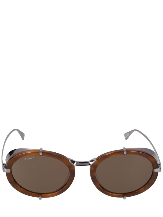 Max Mara: Gafas de sol redondas metalizadas - Brown/Dark Brow - women_0 | Luisa Via Roma