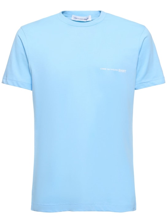 Comme des Garçons Shirt: T-shirt in cotone con logo - Blu - men_0 | Luisa Via Roma