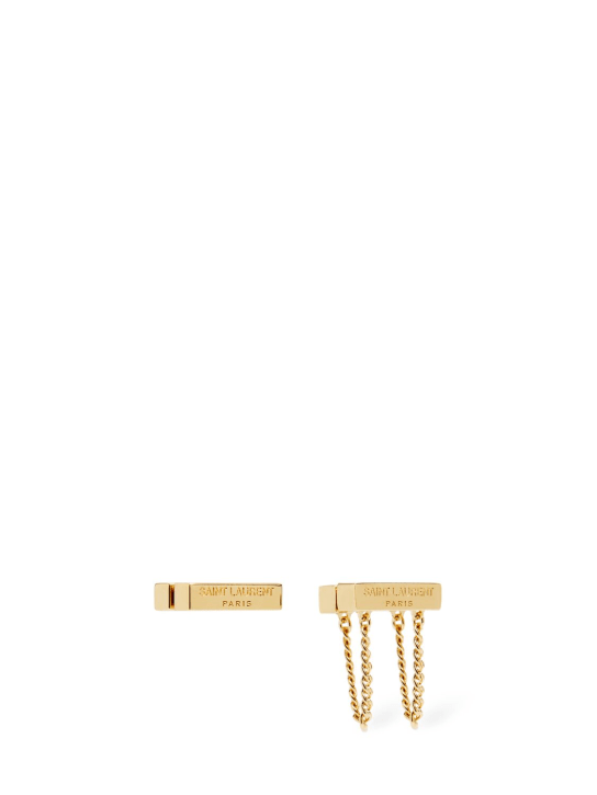 Saint Laurent: Asymmetrical monogram earrings - Gold - women_0 | Luisa Via Roma