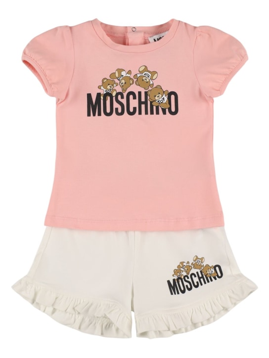 Moschino: コットンジャージーTシャツ＆ショートパンツ - ピンク/ホワイト - kids-girls_0 | Luisa Via Roma
