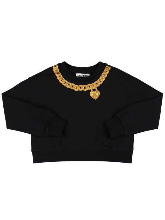 Moschino: Cropped cotton blend sweatshirt - Black - kids-girls_0 | Luisa Via Roma