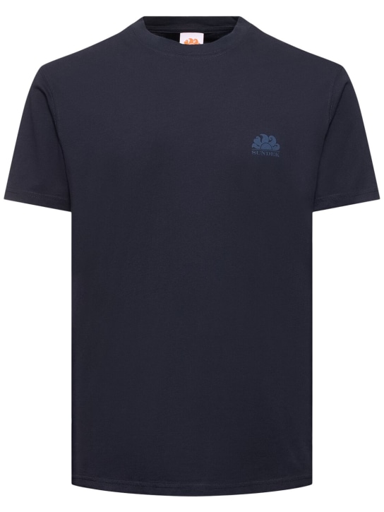 SUNDEK: Logo印花棉质平纹针织T恤 - 海军蓝 - men_0 | Luisa Via Roma
