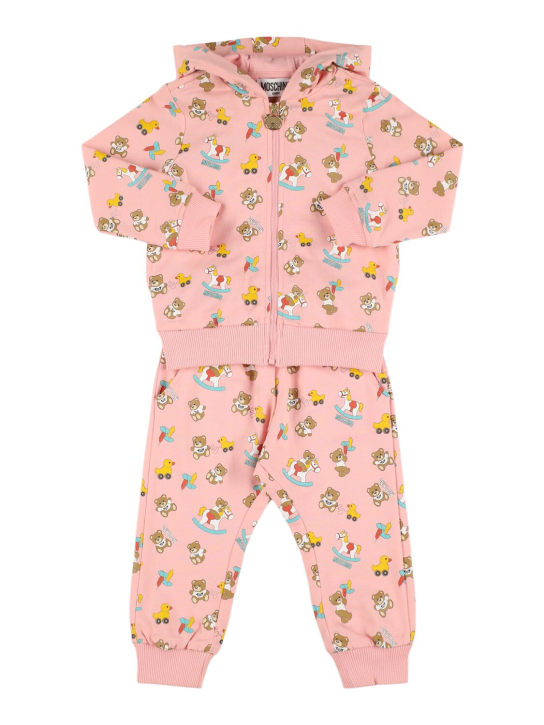 Moschino: コットンフーデッドスウェットシャツ＆パンツ - ピンク - kids-girls_0 | Luisa Via Roma