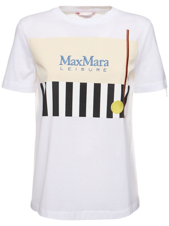 Max Mara: Camiseta estampada y bordada - White/Stripe - women_0 | Luisa Via Roma