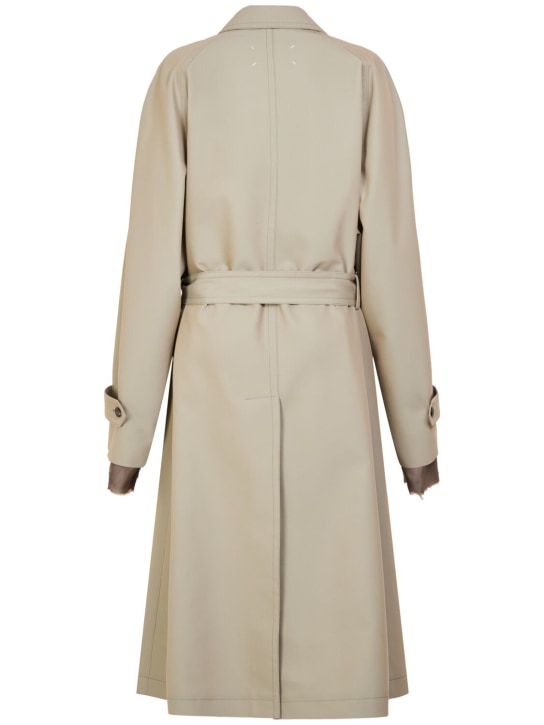 Maison Margiela: Trench-coat long en sergé de coton avec ceinture - Beige - women_1 | Luisa Via Roma