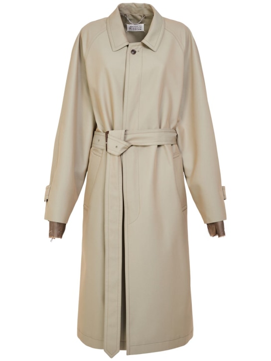 Maison Margiela: Trench-coat long en sergé de coton avec ceinture - Beige - women_0 | Luisa Via Roma