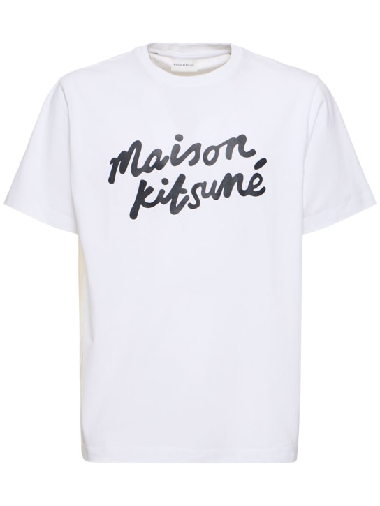 Maison Kitsuné: Maison Kitsuné 핸드라이팅 티셔츠 - 화이트/블랙 - men_0 | Luisa Via Roma