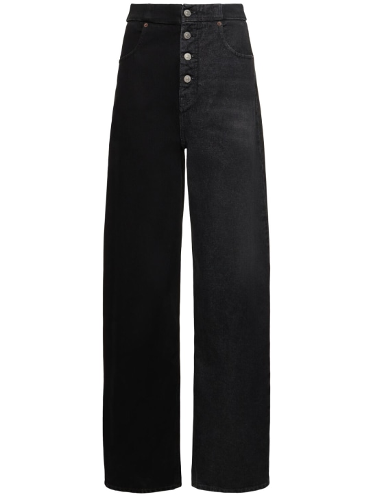 MM6 Maison Margiela: Jeans rectos de denim bicolor - Negro/Gris - women_0 | Luisa Via Roma