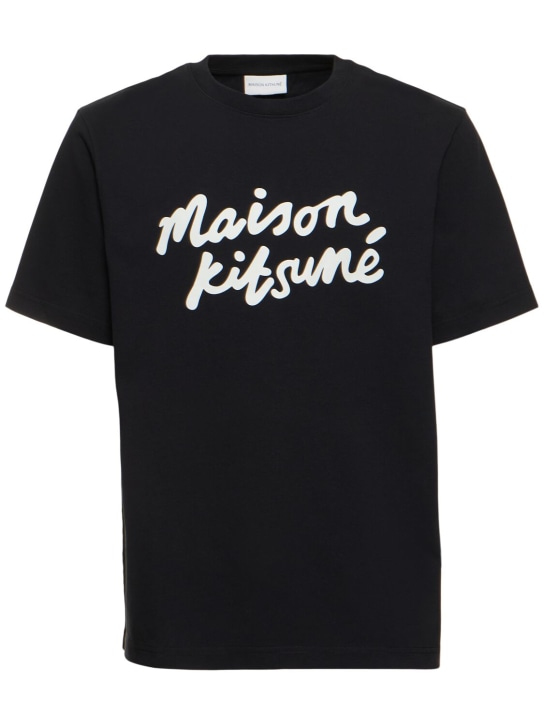 Maison Kitsuné: Maison Kitsuné handwriting t-shirt - Siyah/Beyaz - men_0 | Luisa Via Roma