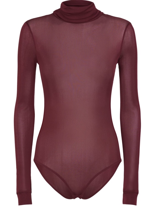 Maison Margiela: Viscose jersey turtleneck bodysuit - Burgundy - women_0 | Luisa Via Roma