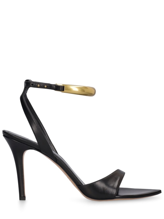 Isabel Marant: 95毫米Yluan-GD皮革凉鞋 - 黑色/金色 - women_0 | Luisa Via Roma