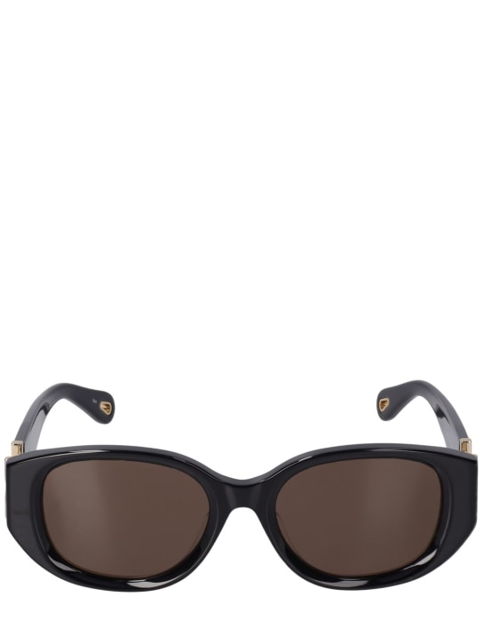 Chloé: Marcie oval bio-acetate sunglasses - Siyah/Kahverengi - women_0 | Luisa Via Roma