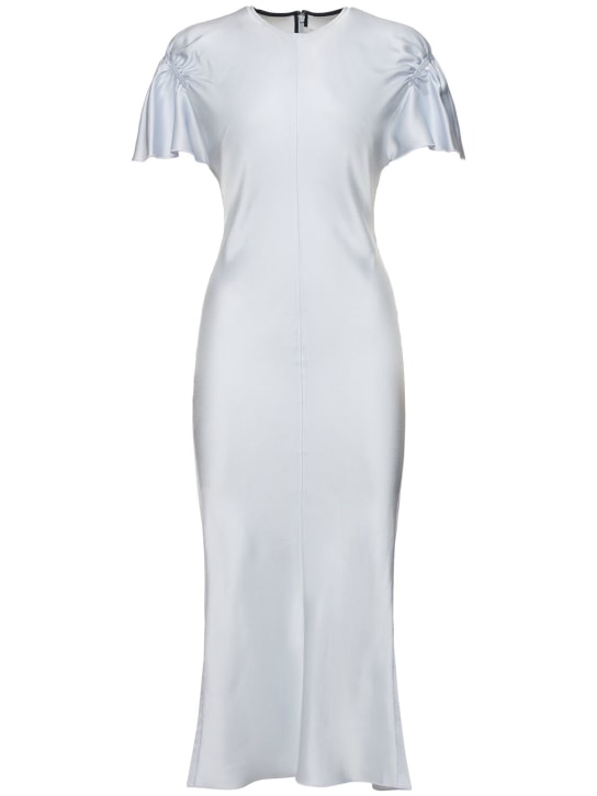 Victoria Beckham: Gathered sleeve viscose blend midi dress - White - women_0 | Luisa Via Roma