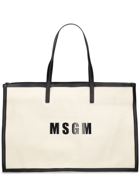MSGM: Canvas shopper bag - Bej/Siyah - kids-girls_0 | Luisa Via Roma
