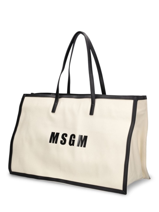 MSGM: 帆布购物包 - 米黄色/黑色 - kids-girls_1 | Luisa Via Roma