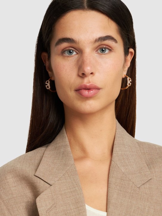 Valentino Garavani: V Logo Signature strass hoop earrings - Gold/Crystal - women_1 | Luisa Via Roma