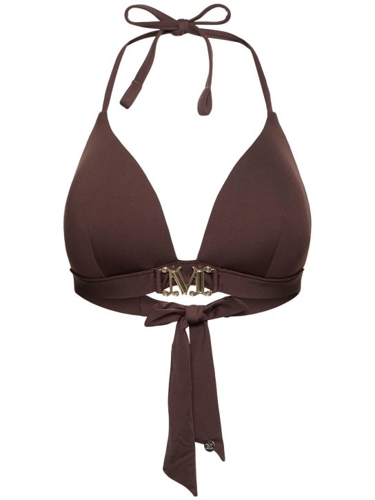Max Mara: Top bikini a triangolo Astra in jersey con logo - Marrone - women_0 | Luisa Via Roma