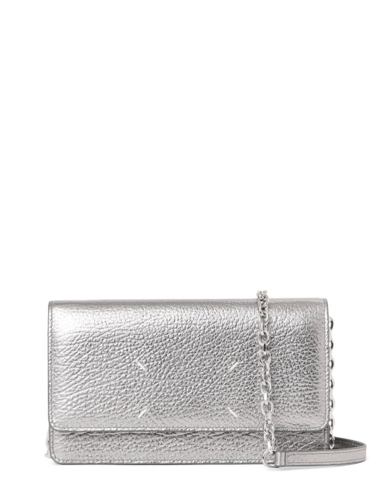 Maison Margiela: Medium metallized grainy leather bag - Silver - women_0 | Luisa Via Roma